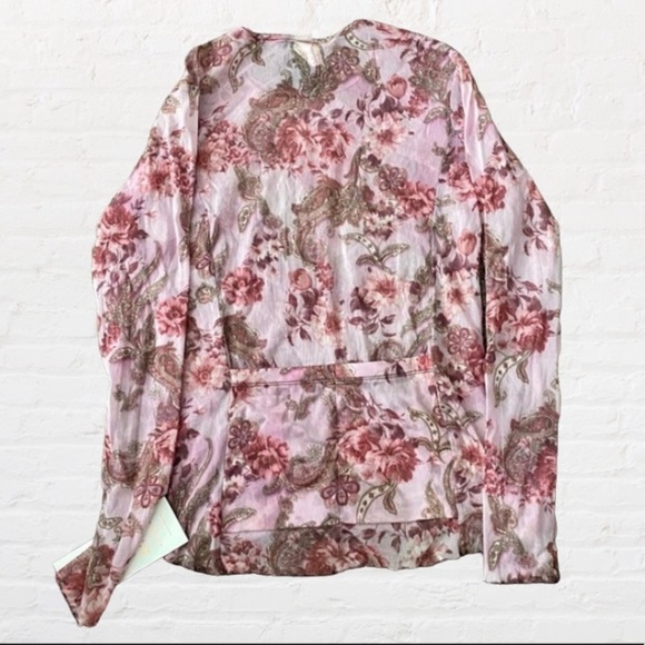 SHELIA MOON Mesh Long Sleeve Pink Floral Paisley Top with Back Pockets, sz Small - Picture 10 of 12